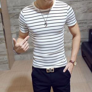 Summer Stripe T-shirt Men's Fashion O-neck Short Sleeve T Shirt Men