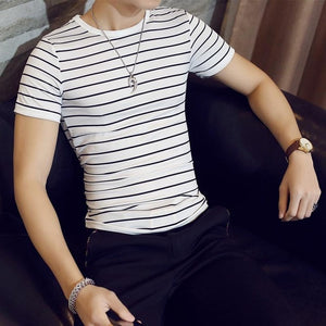 Summer Stripe T-shirt Men's Fashion O-neck Short Sleeve T Shirt Men