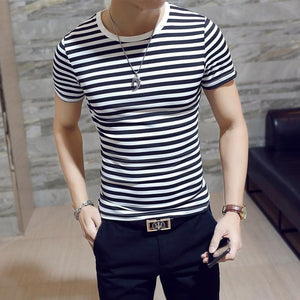 Summer Stripe T-shirt Men's Fashion O-neck Short Sleeve T Shirt Men