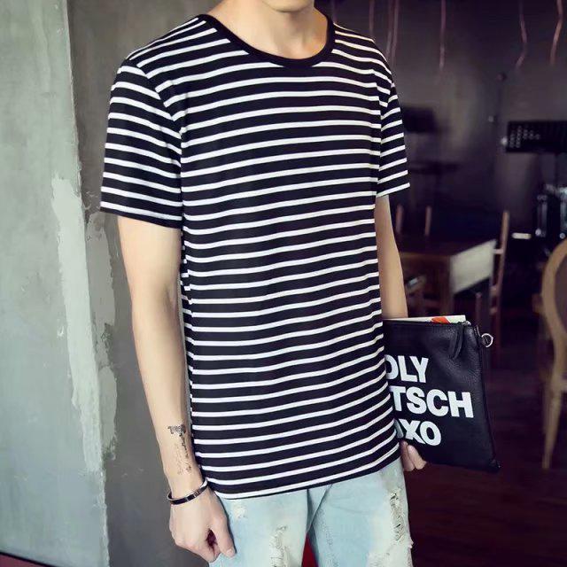 Summer Stripe T-shirt Men's Fashion O-neck Short Sleeve T Shirt Men