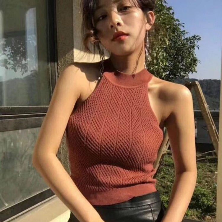 Sleeveless Knitted Fabric Tank Top Womens Female Fitness