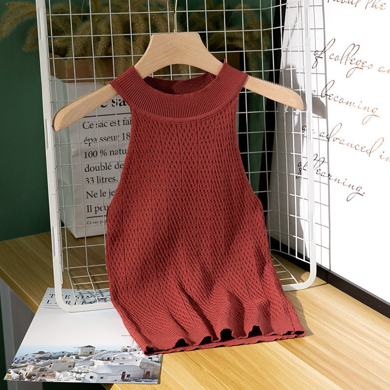 Sleeveless Knitted Fabric Tank Top Womens Female Fitness