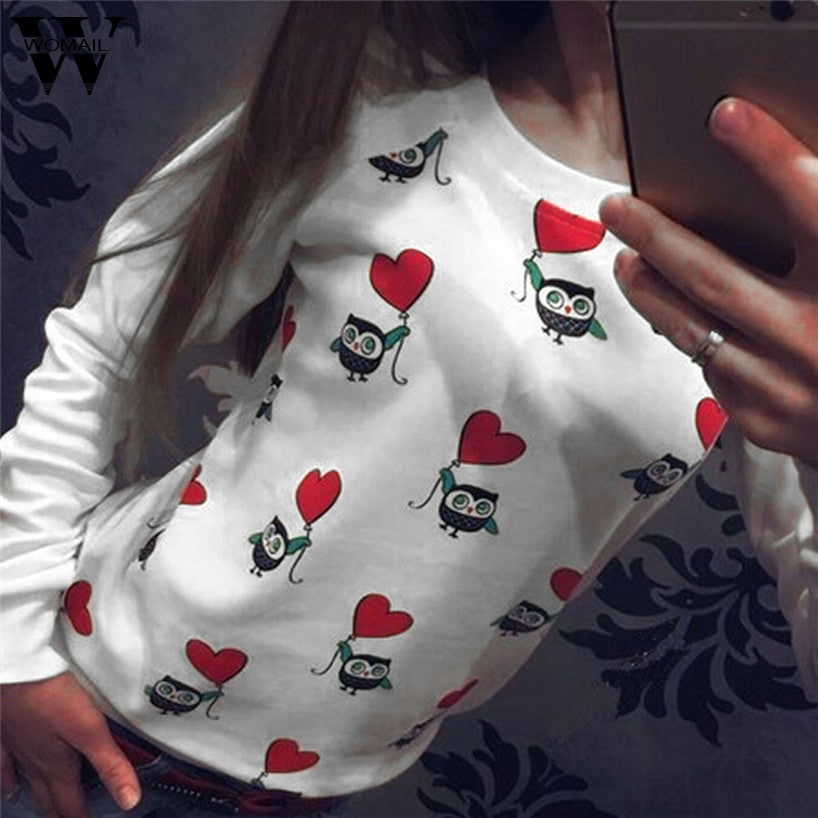 Womail Fashion Women Long Sleeve Cute Owl Print Top