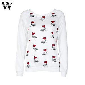 Womail Fashion Women Long Sleeve Cute Owl Print Top
