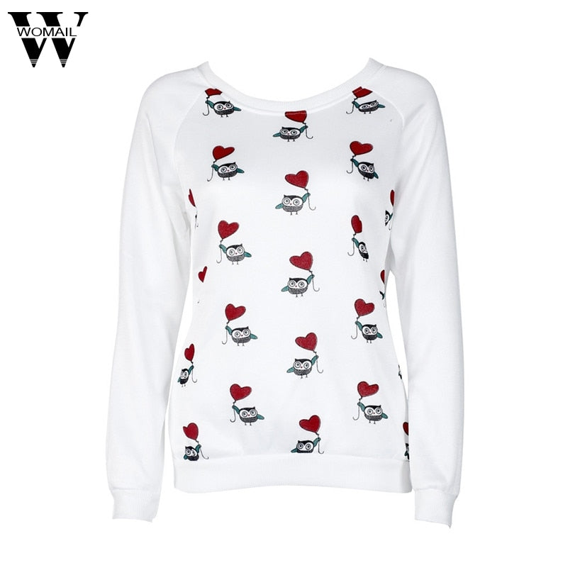 Womail Fashion Women Long Sleeve Cute Owl Print Top