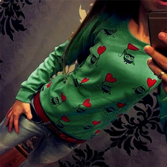 Womail Fashion Women Long Sleeve Cute Owl Print Top