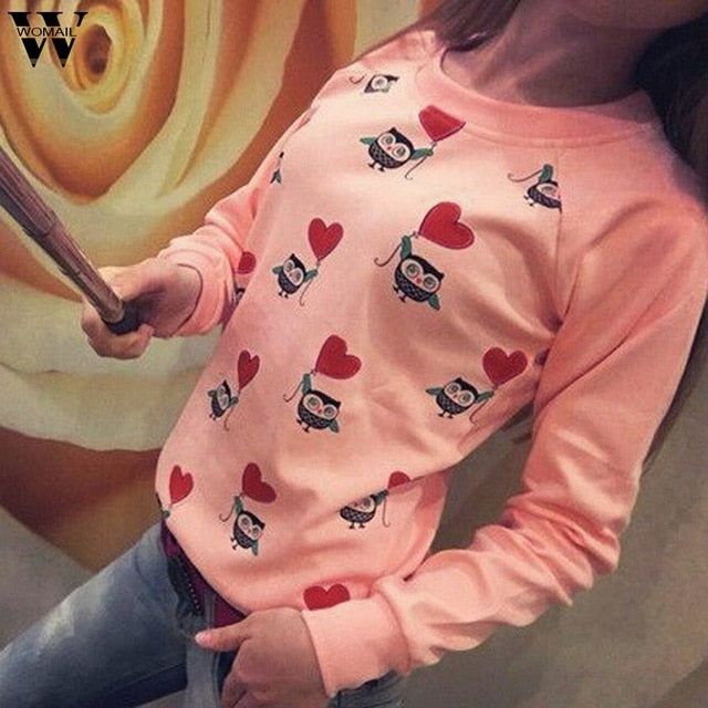 Womail Fashion Women Long Sleeve Cute Owl Print Top