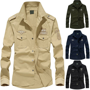Mens Top Blouse Autumn Casual Military Cargo