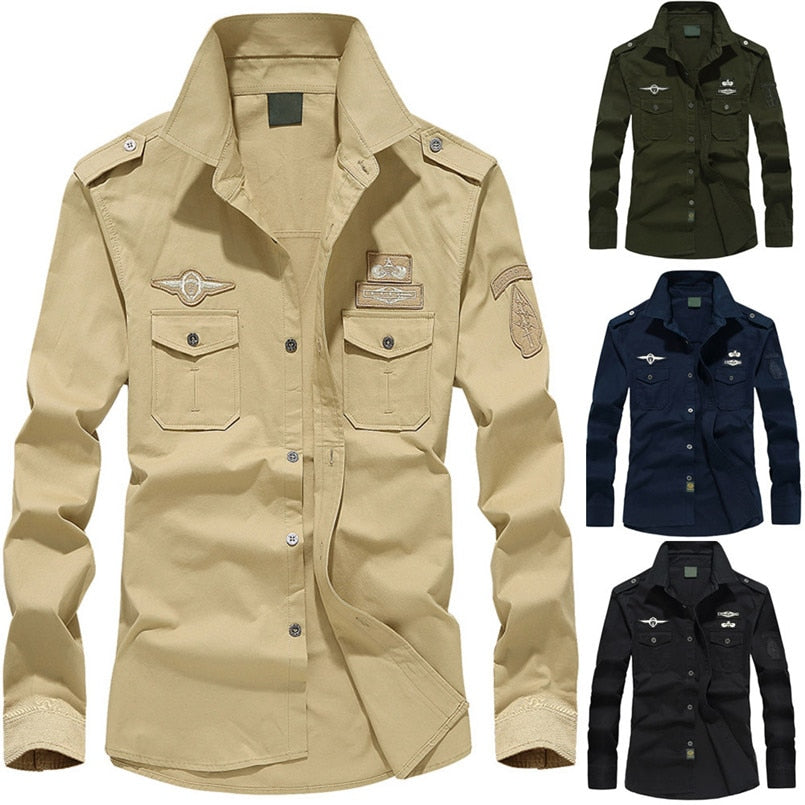 Mens Top Blouse Autumn Casual Military Cargo