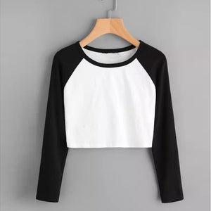 Women's Tops Daily Casual Long Sleeve Solid Patchwork Stretchy Tee female harajuku short korean girls befree clothes 2019
