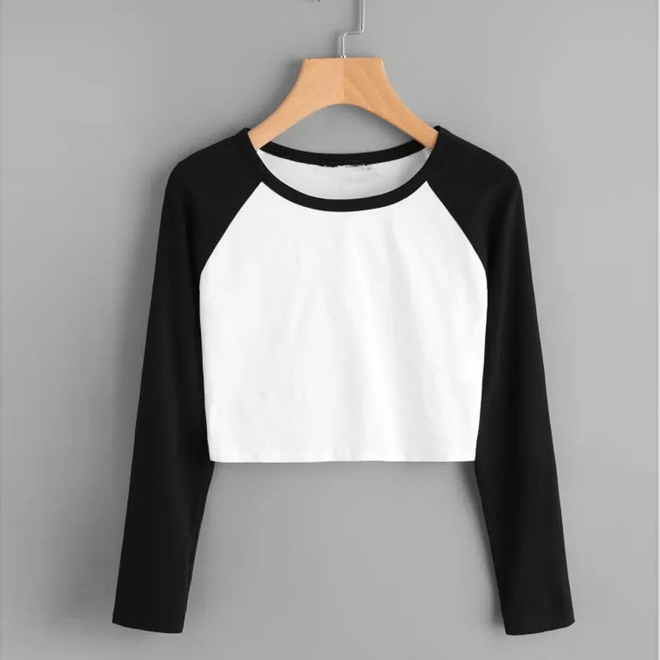 Women's Tops Daily Casual Long Sleeve Solid Patchwork Stretchy Tee female harajuku short korean girls befree clothes 2019
