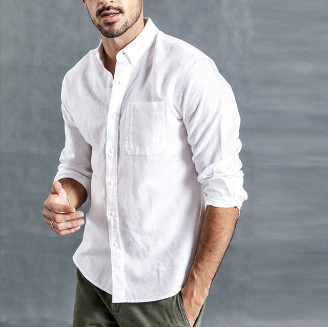 Fashion Mens Summer Button Casual Linen and Cotton Long shirts