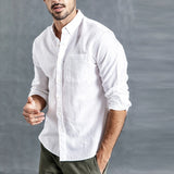Fashion Mens Summer Button Casual Linen and Cotton Long shirts