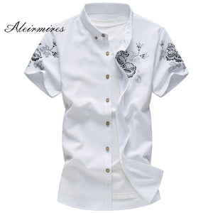 Large Men's Shirt Summer Short Sleeve Floral Printed Slim Fit Plus Size Fashion Casual Manly Shirts Aleirmires