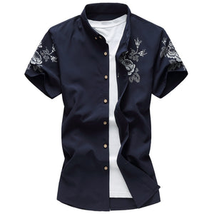 Large Men's Shirt Summer Short Sleeve Floral Printed Slim Fit Plus Size Fashion Casual Manly Shirts Aleirmires