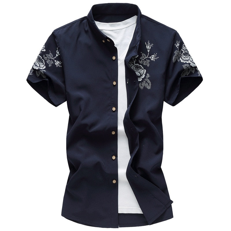 Large Men's Shirt Summer Short Sleeve Floral Printed Slim Fit Plus Size Fashion Casual Manly Shirts Aleirmires