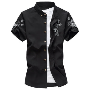 Large Men's Shirt Summer Short Sleeve Floral Printed Slim Fit Plus Size Fashion Casual Manly Shirts Aleirmires