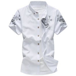 Large Men's Shirt Summer Short Sleeve Floral Printed Slim Fit Plus Size Fashion Casual Manly Shirts Aleirmires