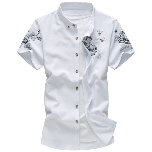 Large Men's Shirt Summer Short Sleeve Floral Printed Slim Fit Plus Size Fashion Casual Manly Shirts Aleirmires