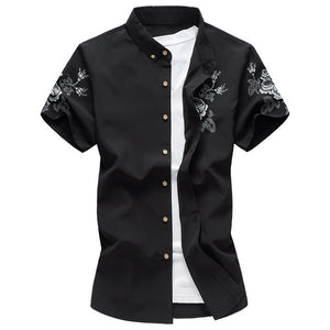 Large Men's Shirt Summer Short Sleeve Floral Printed Slim Fit Plus Size Fashion Casual Manly Shirts Aleirmires