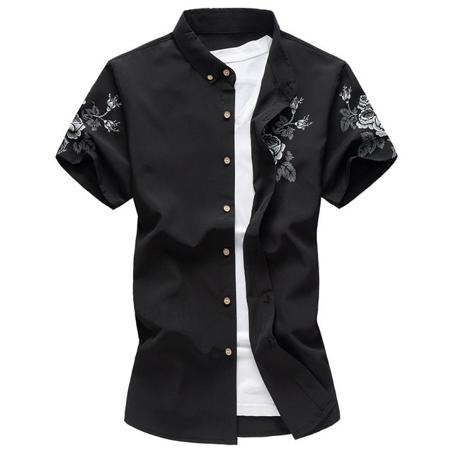 Large Men's Shirt Summer Short Sleeve Floral Printed Slim Fit Plus Size Fashion Casual Manly Shirts Aleirmires