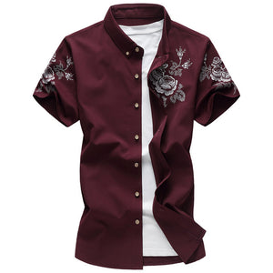 Large Men's Shirt Summer Short Sleeve Floral Printed Slim Fit Plus Size Fashion Casual Manly Shirts Aleirmires