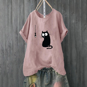 Korean Roupas Womens Clothing Women Loose Cat Print Plus