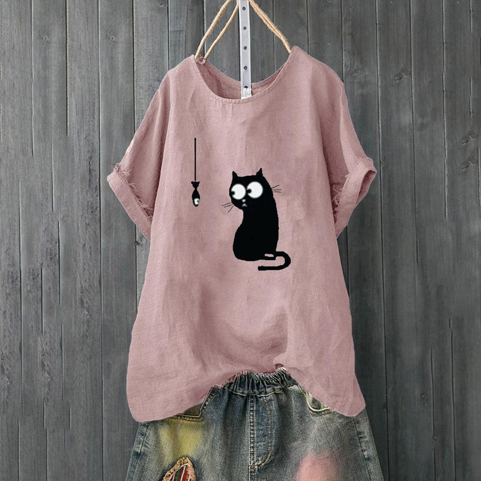 Korean Roupas Womens Clothing Women Loose Cat Print Plus