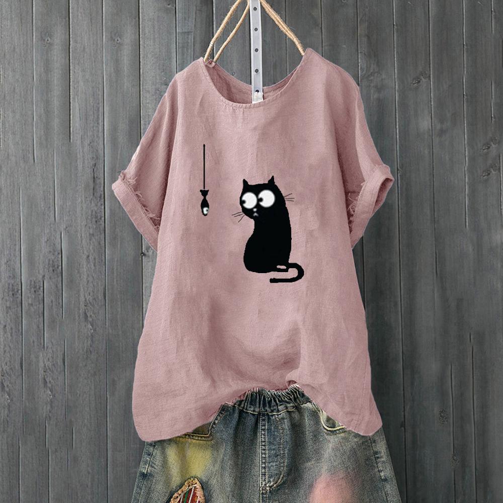 Korean Roupas Womens Clothing Women Loose Cat Print Plus