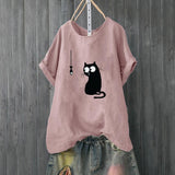 Korean Roupas Womens Clothing Women Loose Cat Print Plus