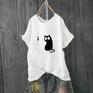 Korean Roupas Womens Clothing Women Loose Cat Print Plus