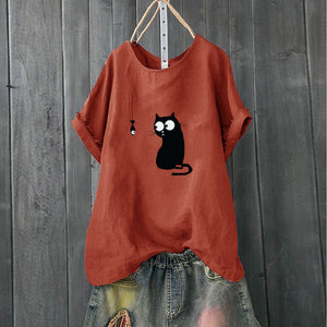 Korean Roupas Womens Clothing Women Loose Cat Print Plus