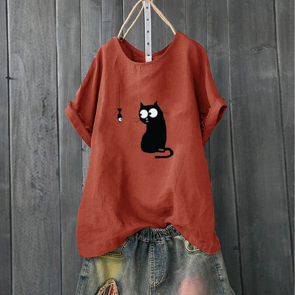 Korean Roupas Womens Clothing Women Loose Cat Print Plus
