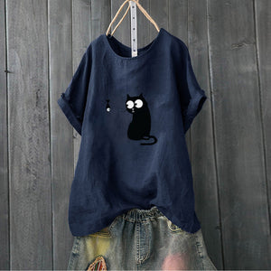 Korean Roupas Womens Clothing Women Loose Cat Print Plus