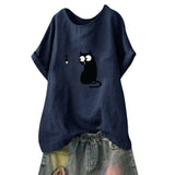 Korean Roupas Womens Clothing Women Loose Cat Print Plus