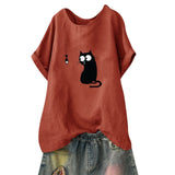 Korean Roupas Womens Clothing Women Loose Cat Print Plus