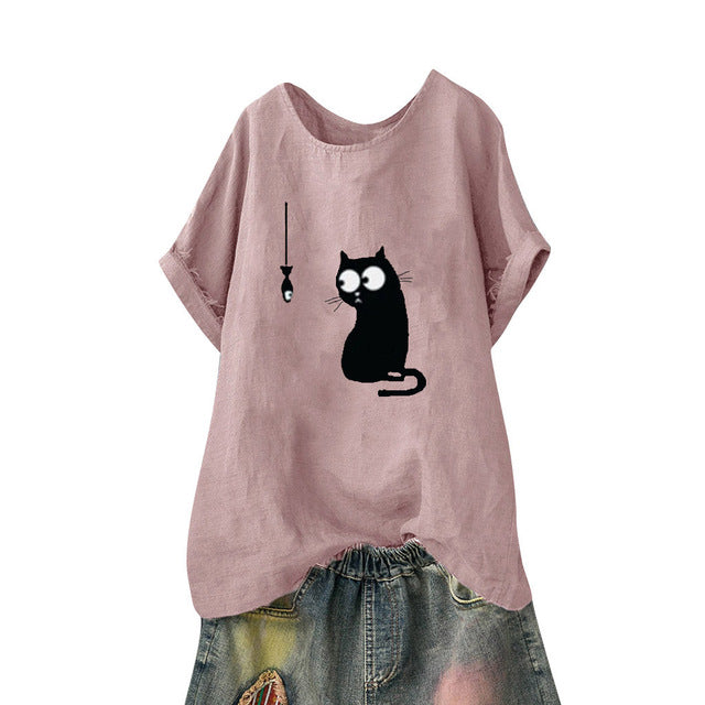 Korean Roupas Womens Clothing Women Loose Cat Print Plus