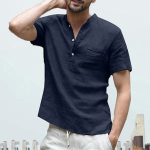 Casual Short sleeve Shirt men Men's shirt Camisa Baggy Cotton Linen Solid Button Male