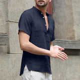 Casual Short sleeve Shirt men Men's shirt Camisa Baggy Cotton Linen Solid Button Male