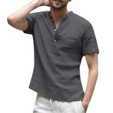 Casual Short sleeve Shirt men Men's shirt Camisa Baggy Cotton Linen Solid Button Male