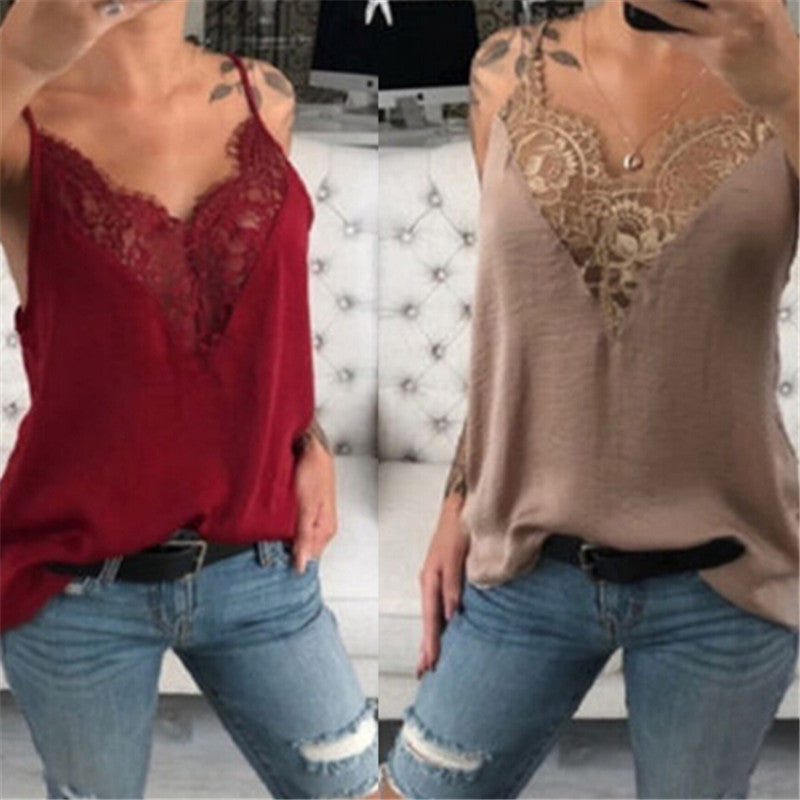 Trendy Women clothes strap pullover Lace Vest  Polyester Tank Tops one