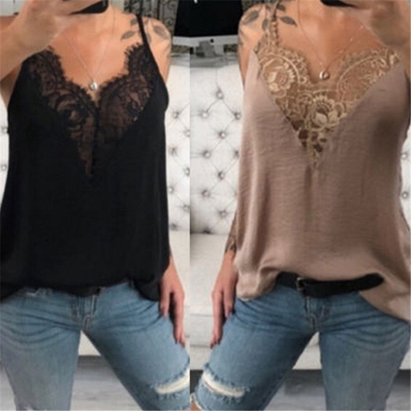Trendy Women clothes strap pullover Lace Vest  Polyester Tank Tops one