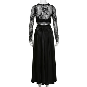 Black dress Women Evening Party Long Maxi dress Formal Prom Long Lace