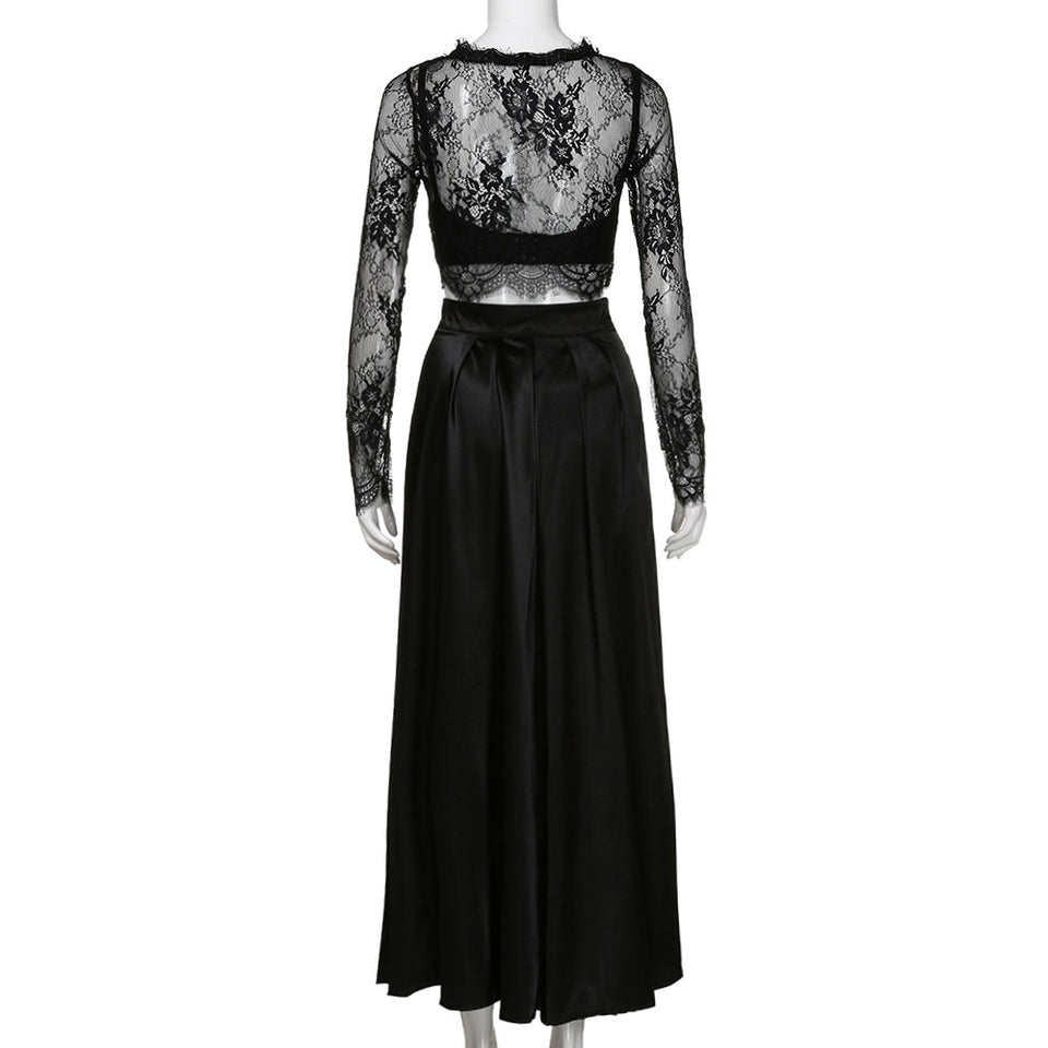 Black dress Women Evening Party Long Maxi dress Formal Prom Long Lace