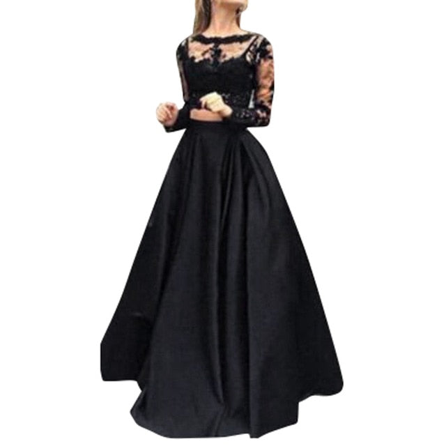 Black dress Women Evening Party Long Maxi dress Formal Prom Long Lace