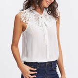 High Quality Casual Women Summer Sleeveless Bow Tie Lace Thin