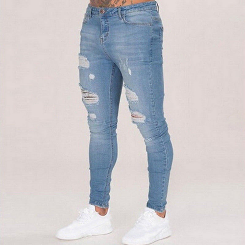 Mens Ripped Jeans for men Casual Black Blue Skinny slim