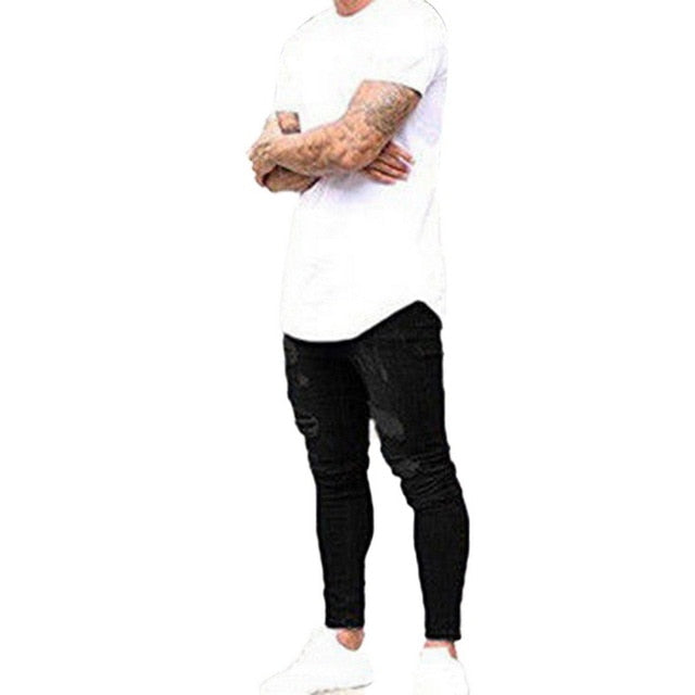 Mens Ripped Jeans for men Casual Black Blue Skinny slim