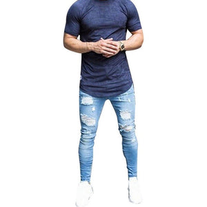Mens Ripped Jeans for men Casual Black Blue Skinny slim