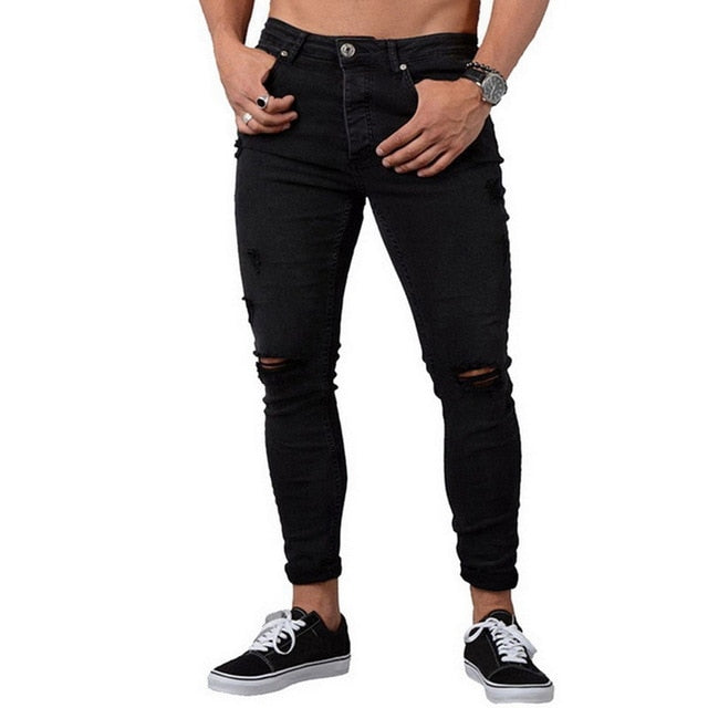 Mens Ripped Jeans for men Casual Black Blue Skinny slim
